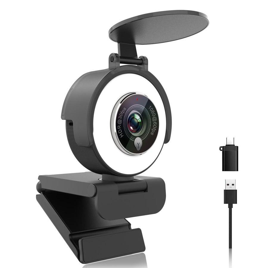Angetube 1080p Webcam with Ring Light for Streaming: USB 60FPS Web Camera with Microphone-HDR-Enabled-HD Auto Light Correction Web Cam with Adjustable FOV, for Teams, Zoom, PC/Laptop/Mac/Desktop